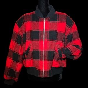 Liz Claiborne- Liz Wear Red/Blk Buffalo Plaid Wool Blend Bomber Jacket - Size M